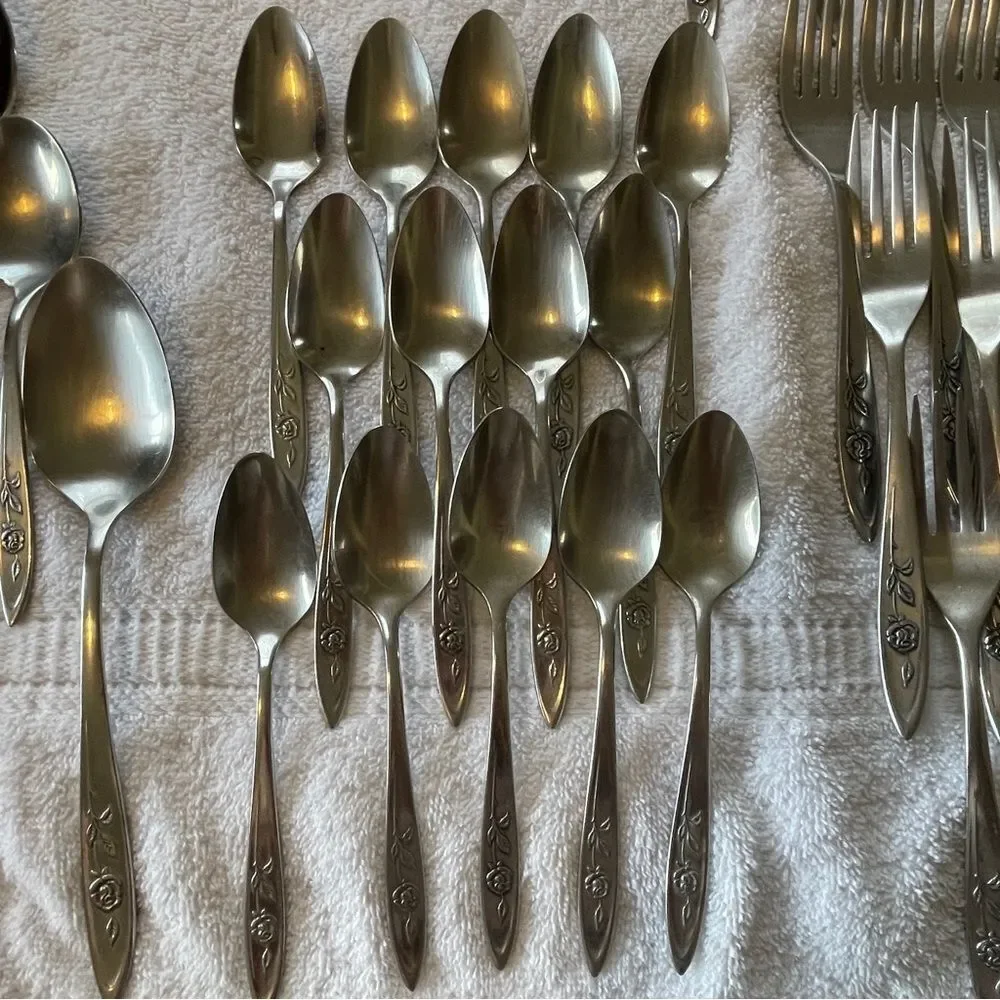 Vintage Oneida Community Stainless My Rose Collection Serving and Flatware